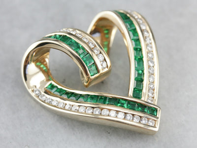 Diamond and Emerald Heart Pendant