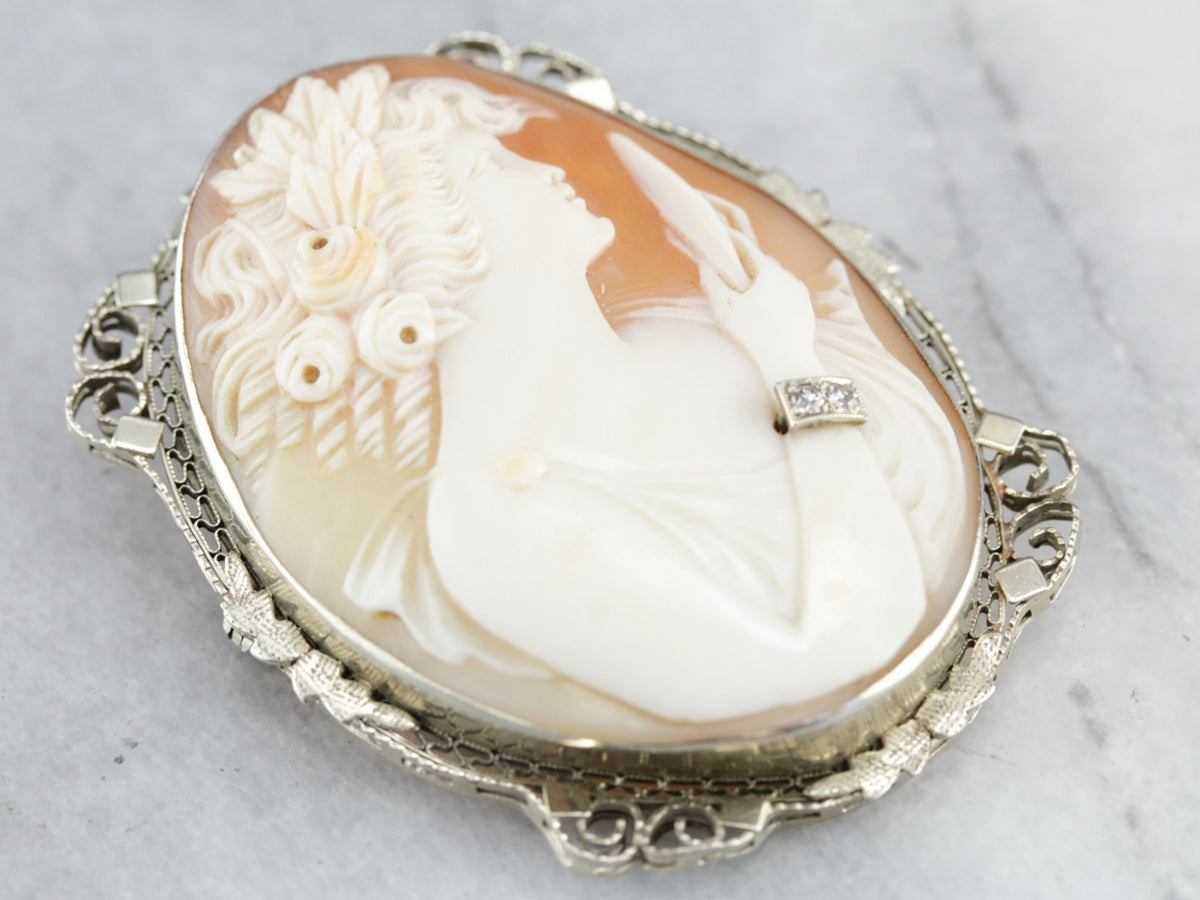 Unique Diamond Cameo Brooch or Pendant