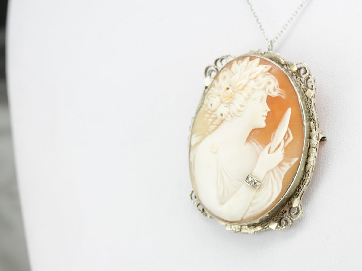 Unique Diamond Cameo Brooch or Pendant