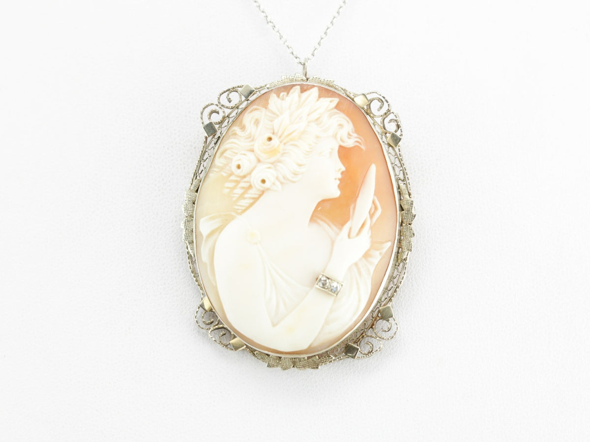 Unique Diamond Cameo Brooch or Pendant