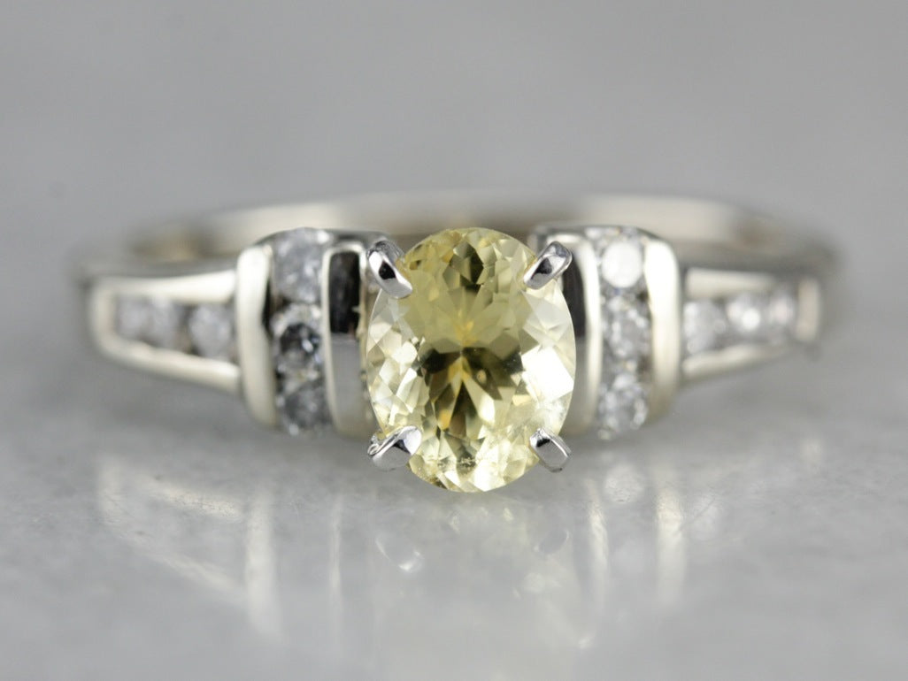 Yellow Sapphire and Diamond Engagement Ring