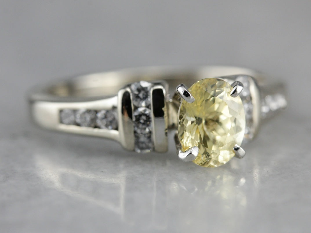 Yellow Sapphire and Diamond Engagement Ring