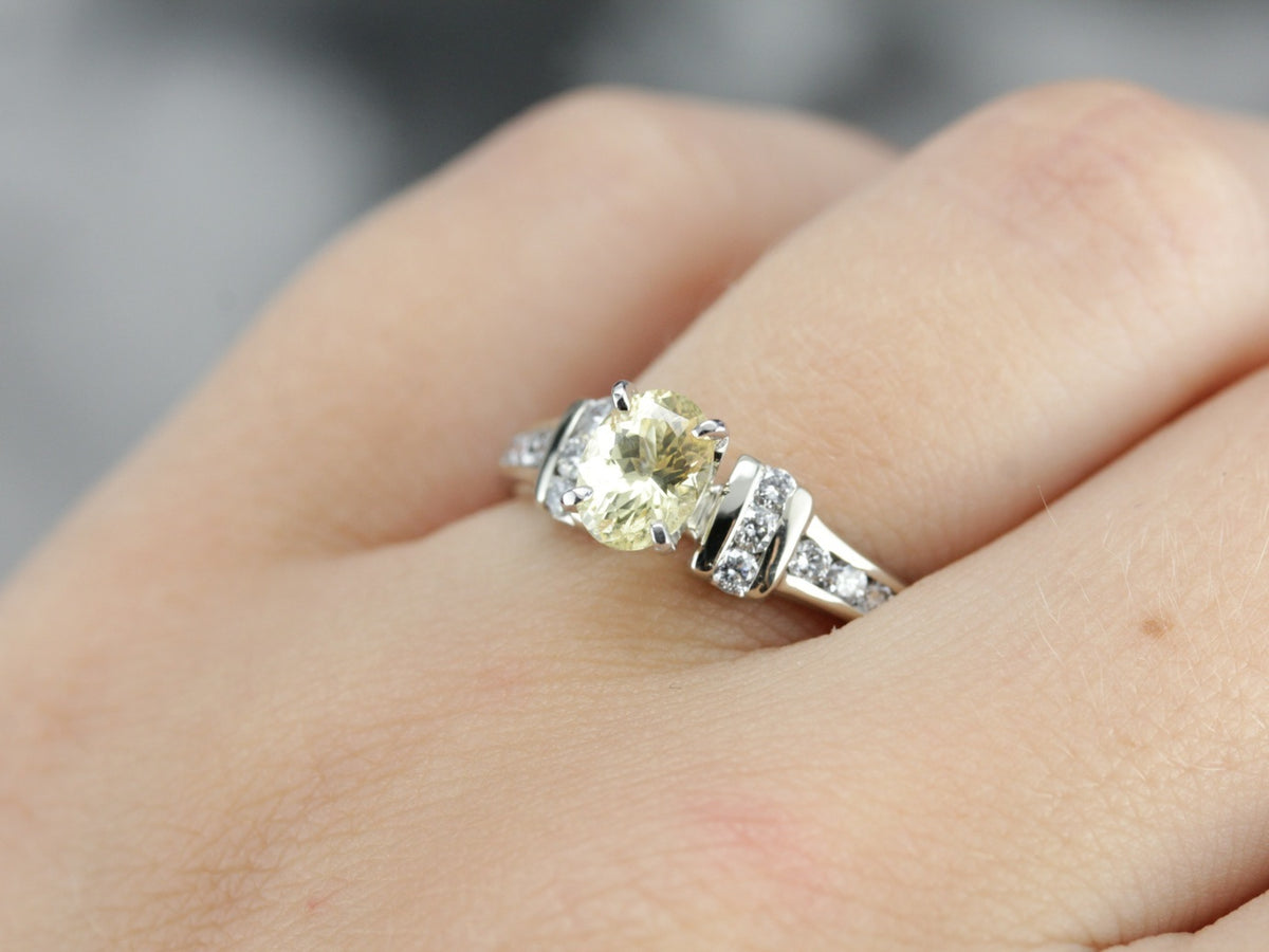 Yellow Sapphire and Diamond Engagement Ring