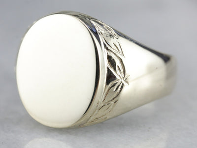 Men's Yellow Gold Signet Ring with Leaf Motif