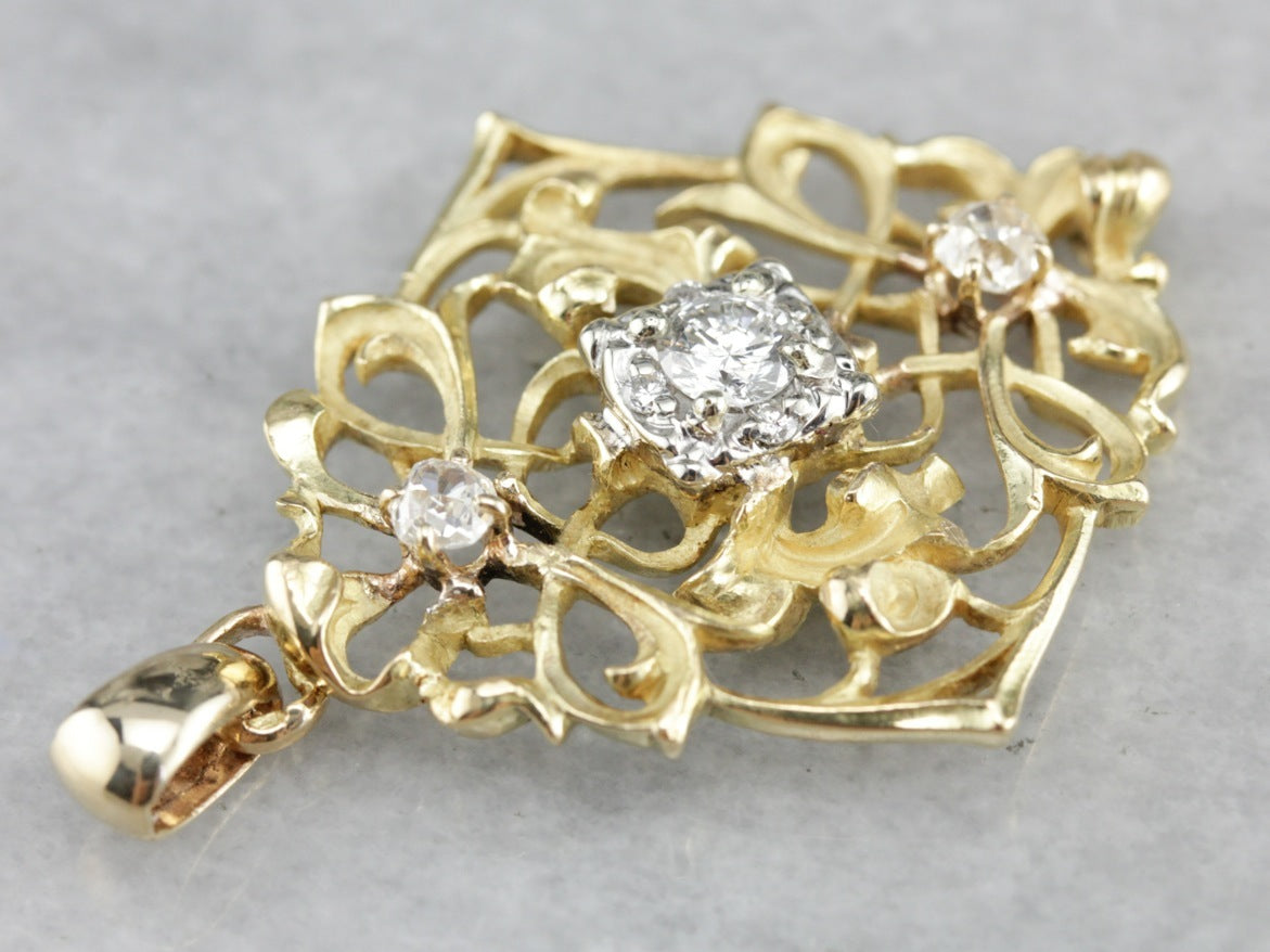 Mix Metal Diamond Filigree Pendant