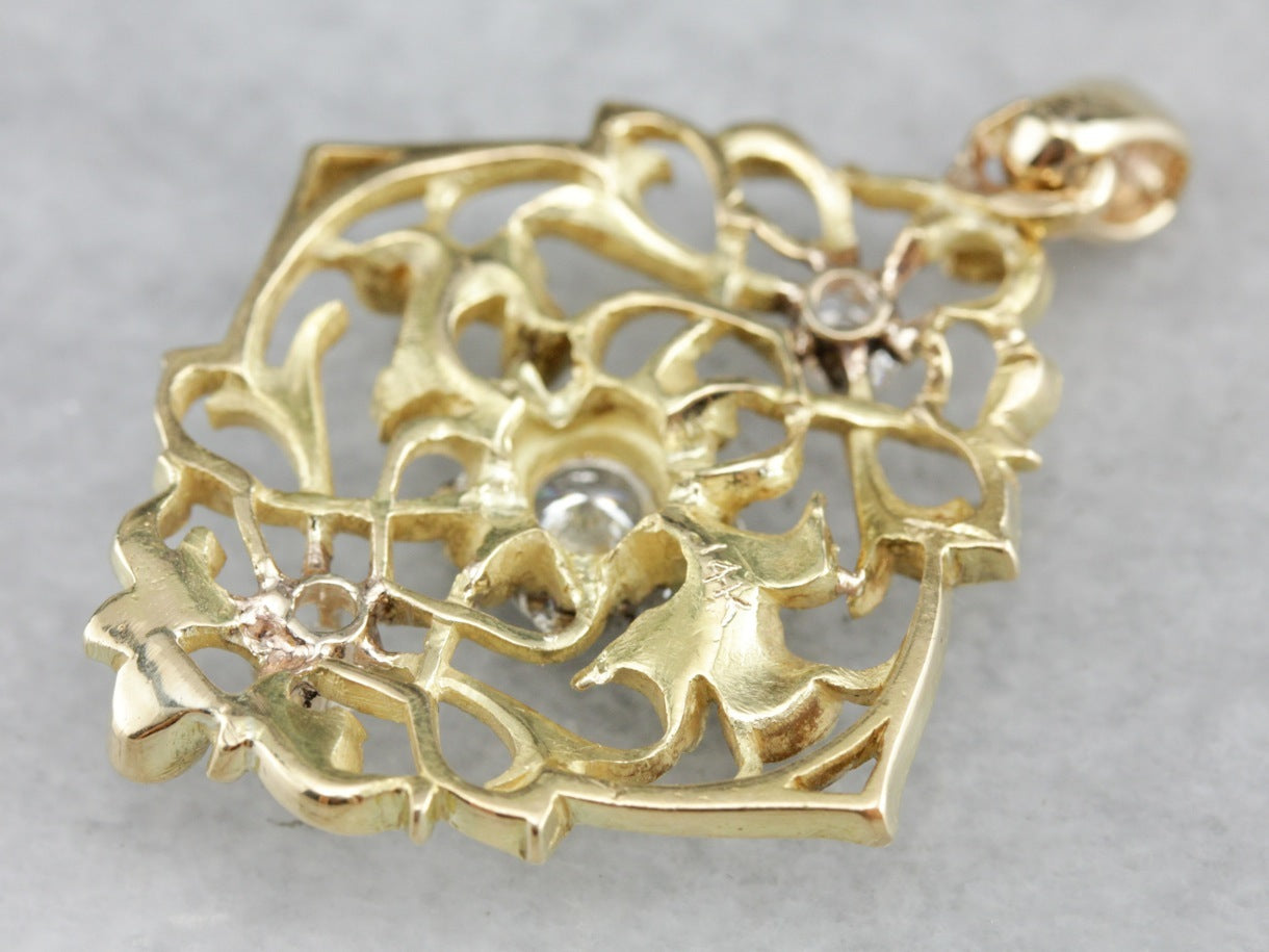 Mix Metal Diamond Filigree Pendant