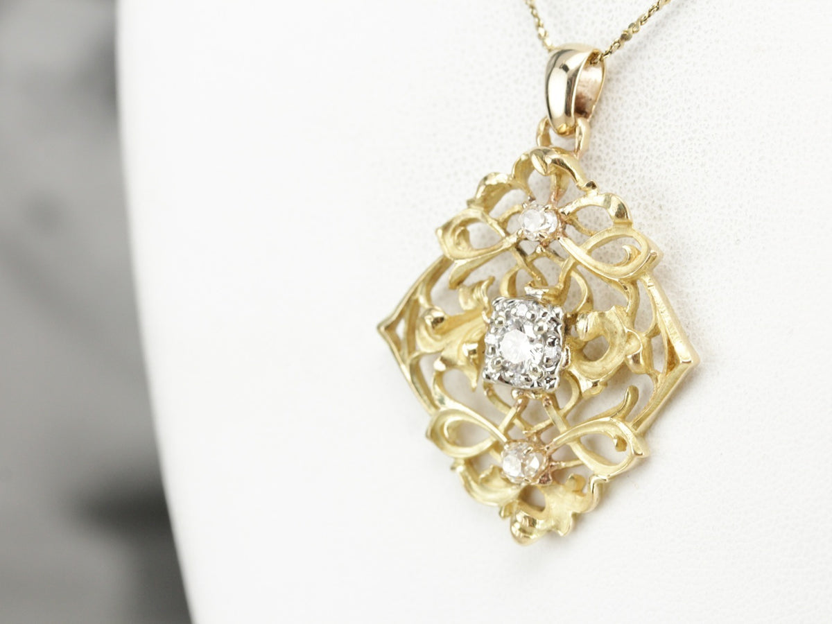 Mix Metal Diamond Filigree Pendant