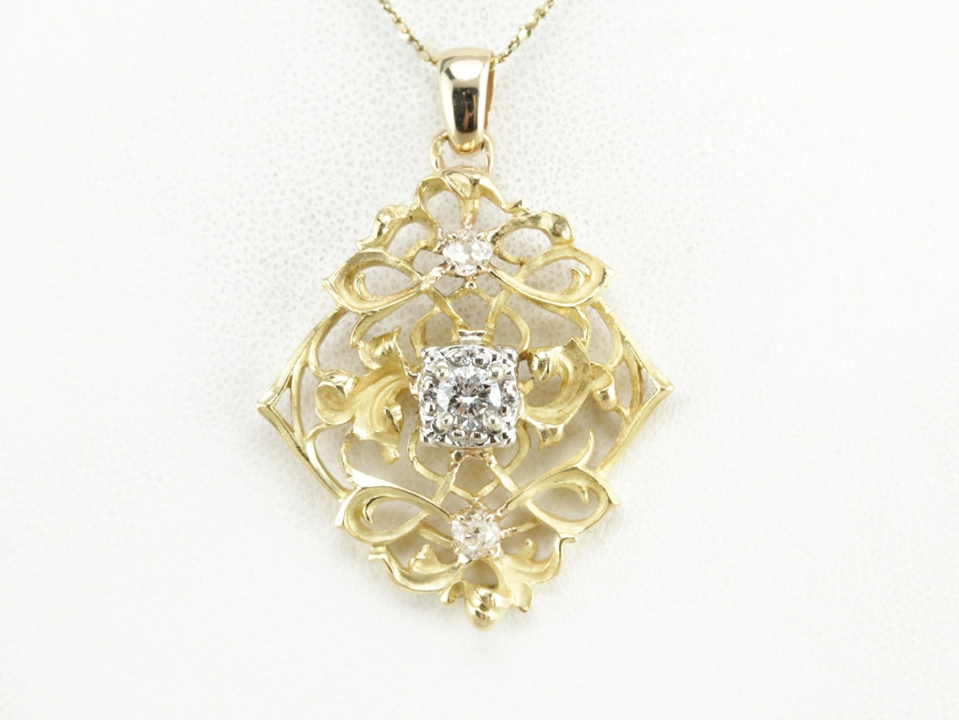 Mix Metal Diamond Filigree Pendant