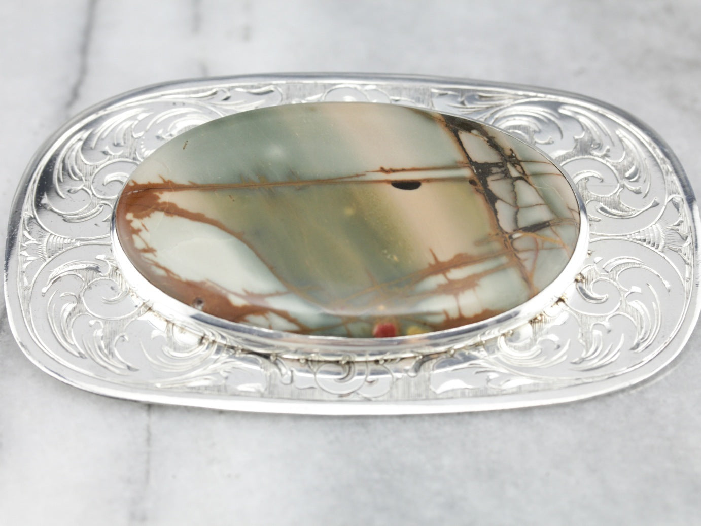 Sterling Silver American Jasper Brooch