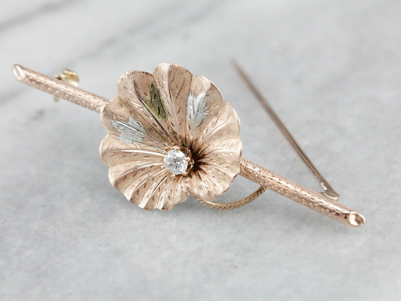 Vintage Diamond Lily Pad Brooch