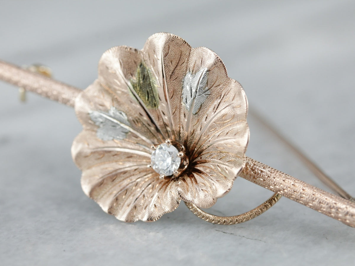 Vintage Diamond Lily Pad Brooch