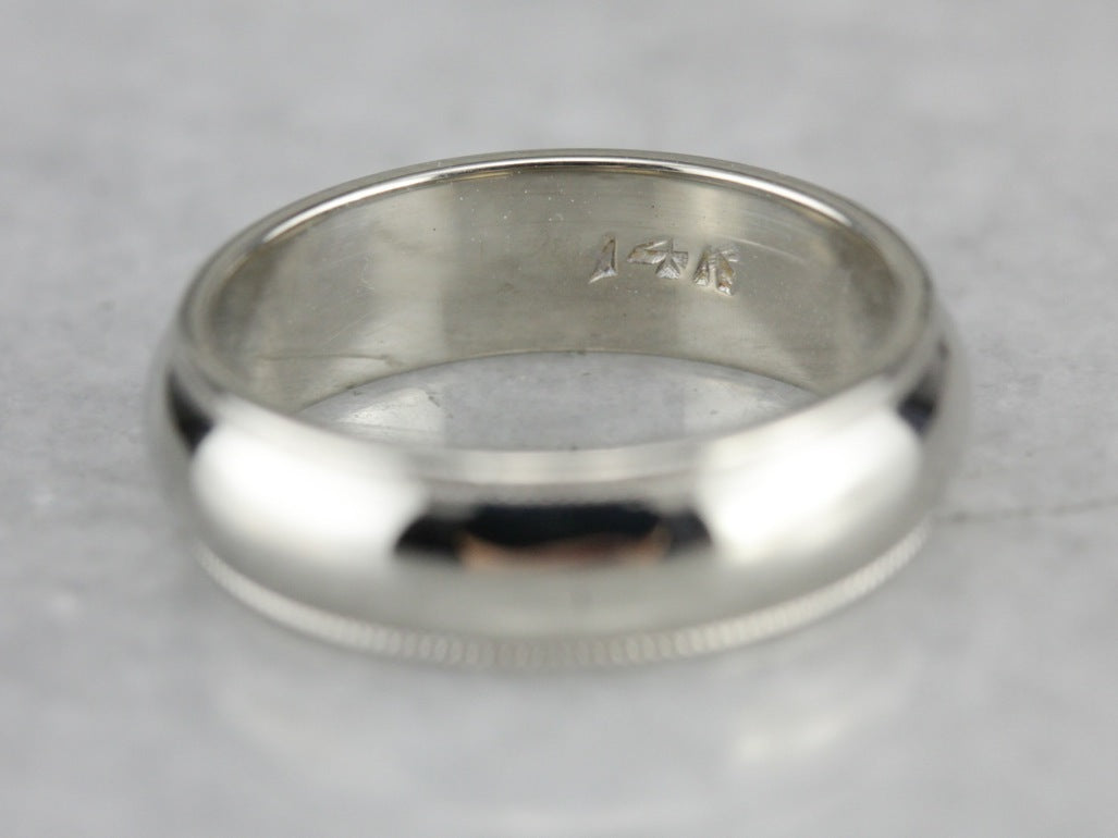 Unisex White Gold Wedding Band