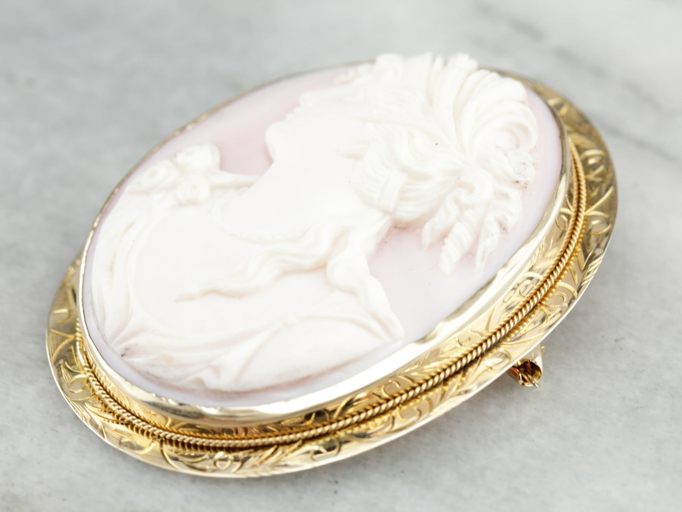 Vintage Pink Shell Cameo Brooch or Pendant