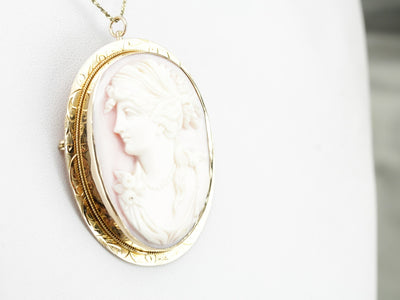 Vintage Pink Shell Cameo Brooch or Pendant