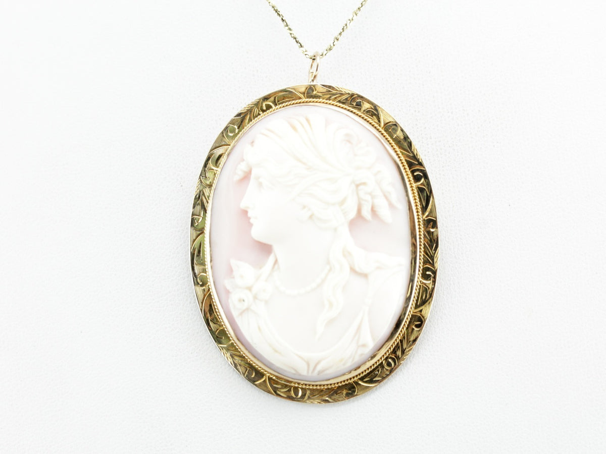 Vintage Pink Shell Cameo Brooch or Pendant
