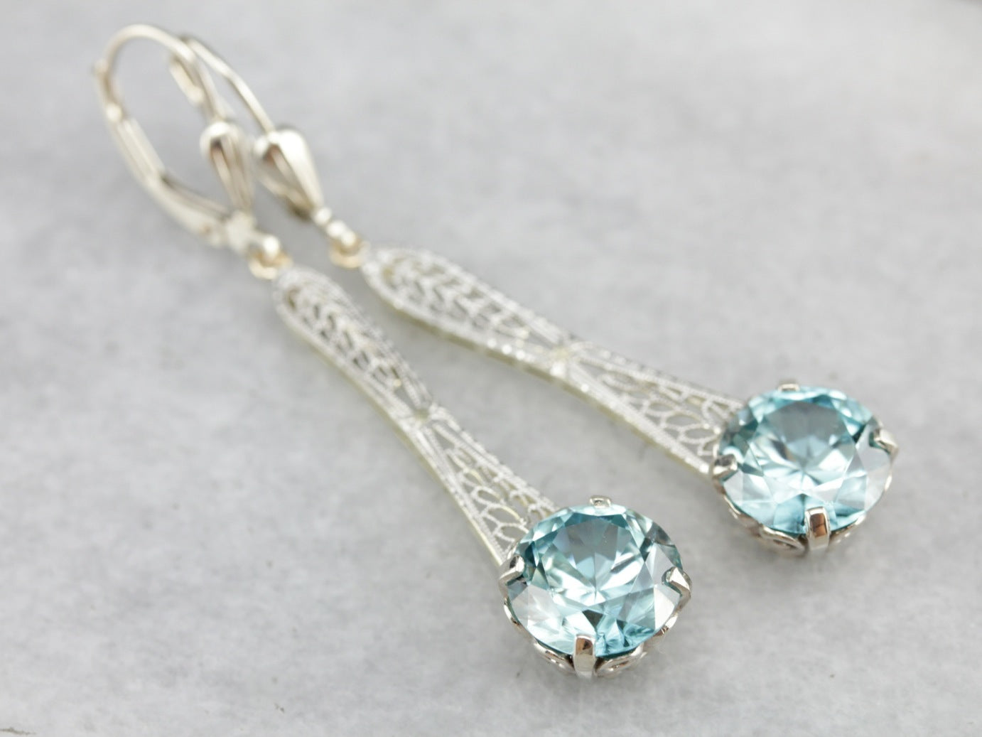 Blue Zircon Filigree Drop Earrings