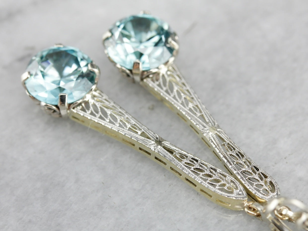 Blue Zircon Filigree Drop Earrings