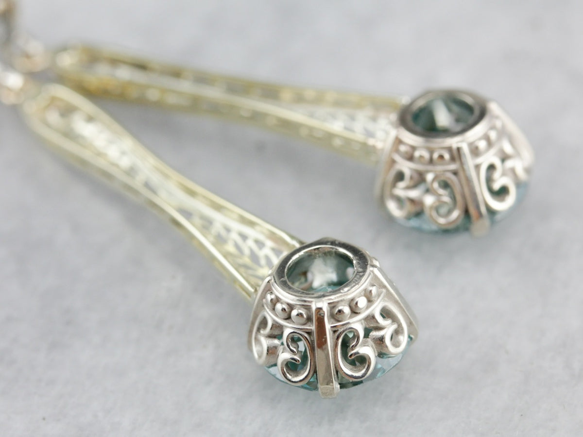 Blue Zircon Filigree Drop Earrings