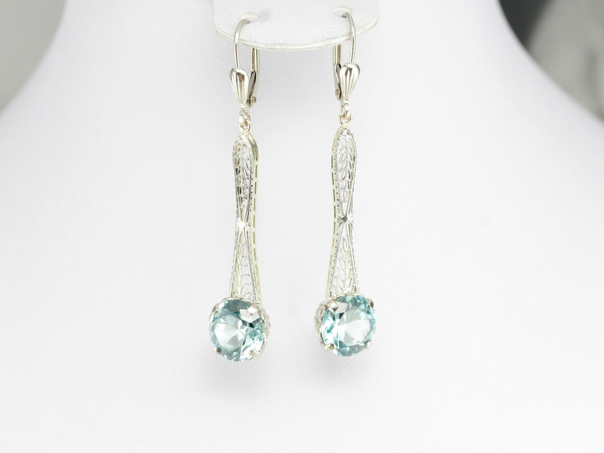 Blue Zircon Filigree Drop Earrings