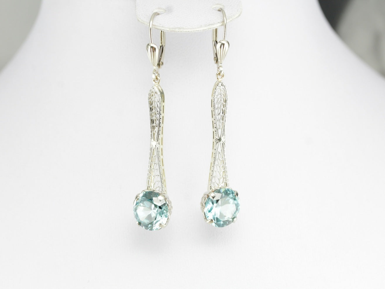 Blue Zircon Filigree Drop Earrings