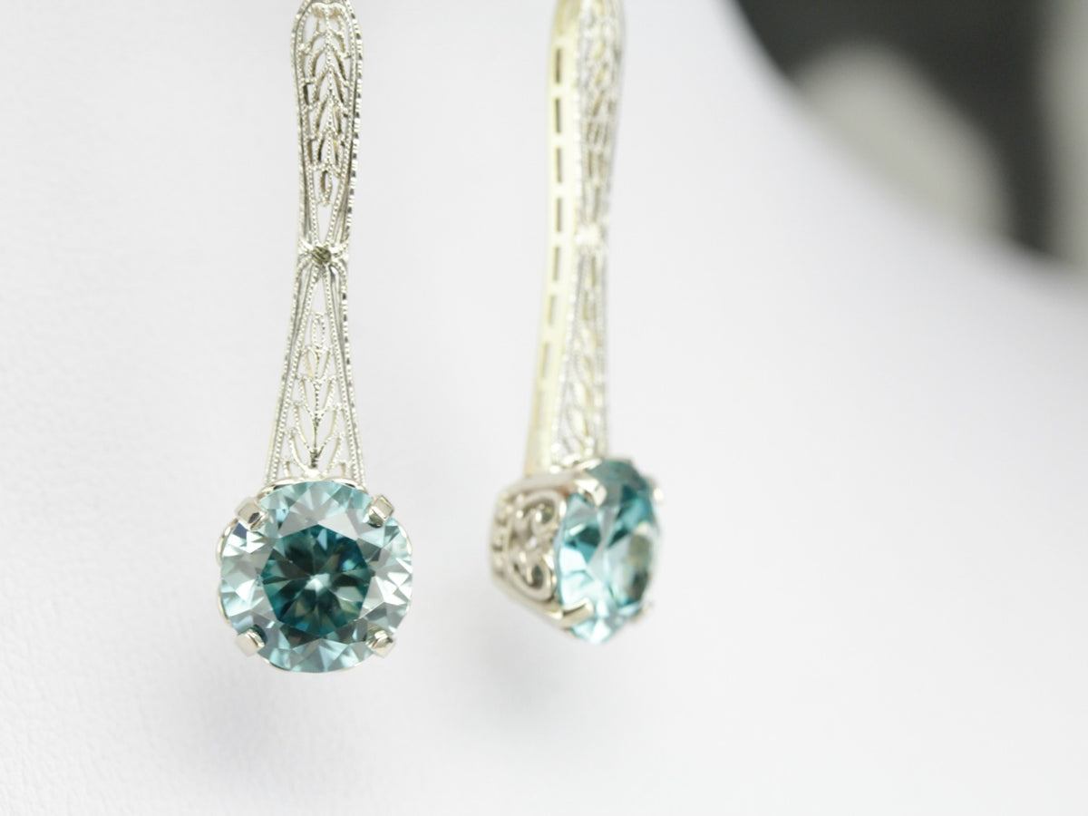Blue Zircon Filigree Drop Earrings
