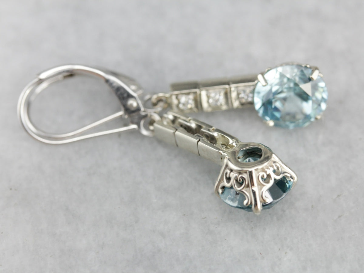Blue Zircon and Diamond Drop Earrings