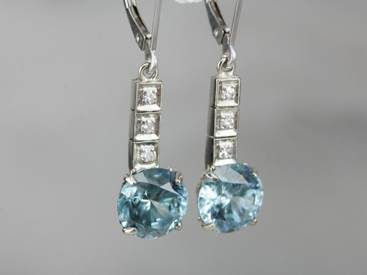 Blue Zircon and Diamond Drop Earrings