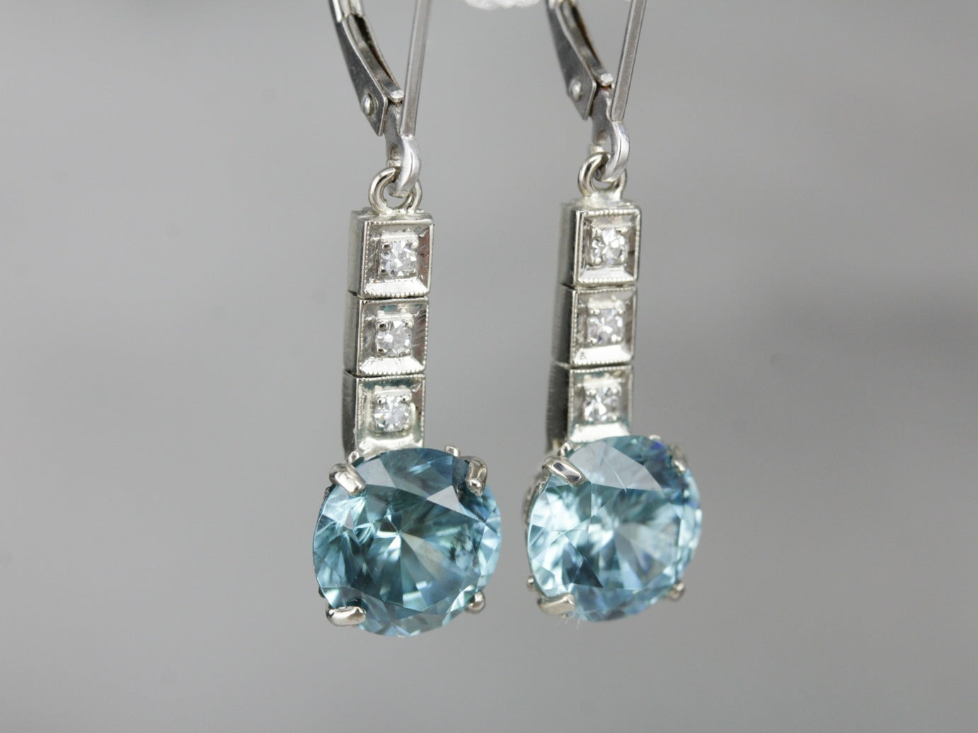 Blue Zircon and Diamond Drop Earrings