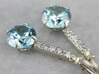 Blue Zircon Drop Earrings with Diamond Accents