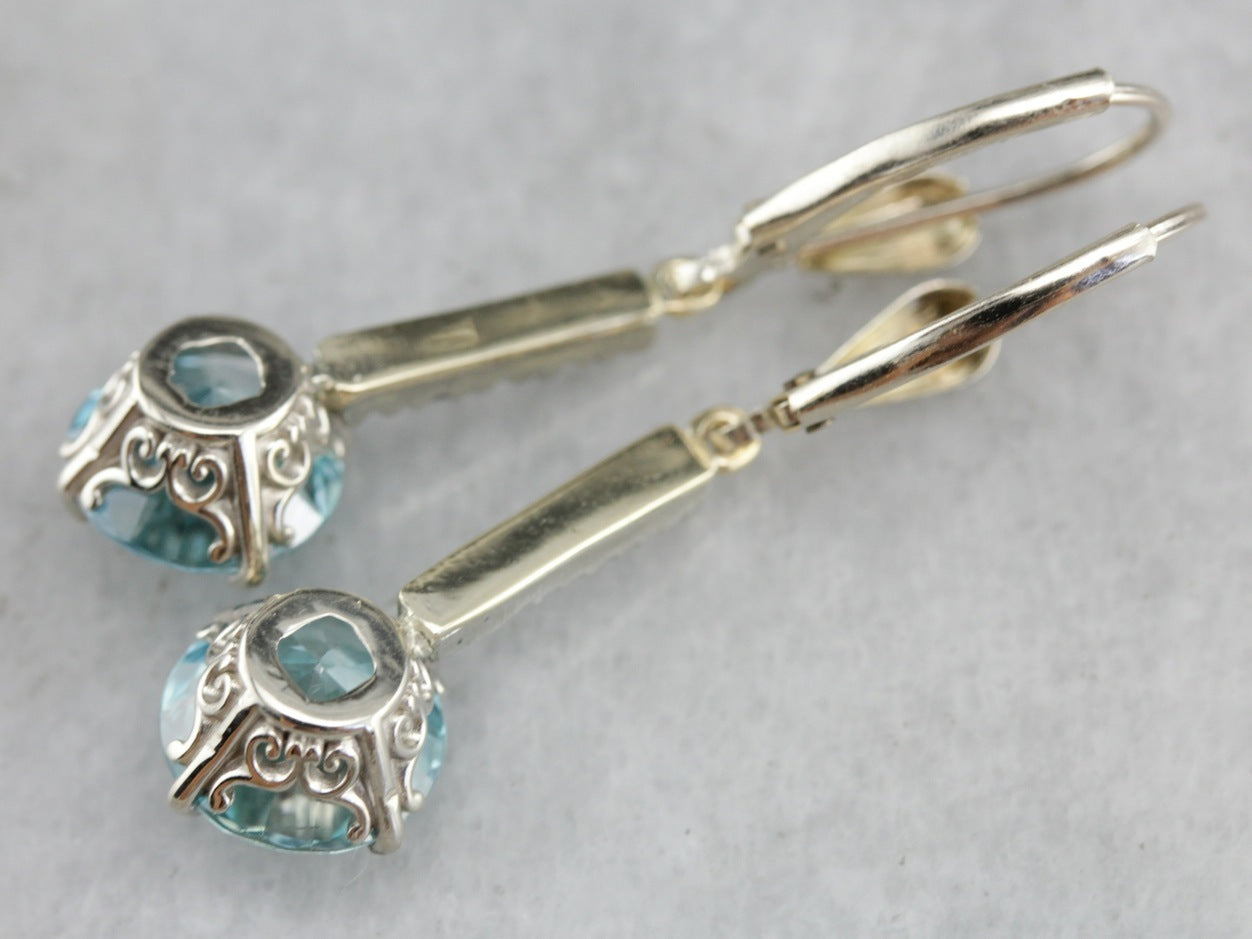 Blue Zircon Drop Earrings with Diamond Accents