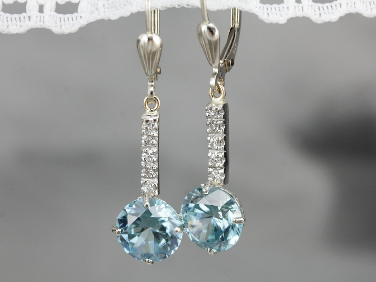 Blue Zircon Drop Earrings with Diamond Accents