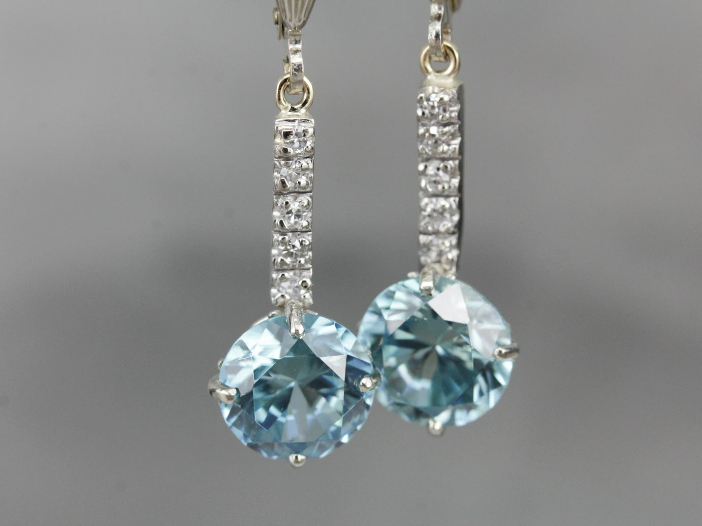 Blue Zircon Drop Earrings with Diamond Accents