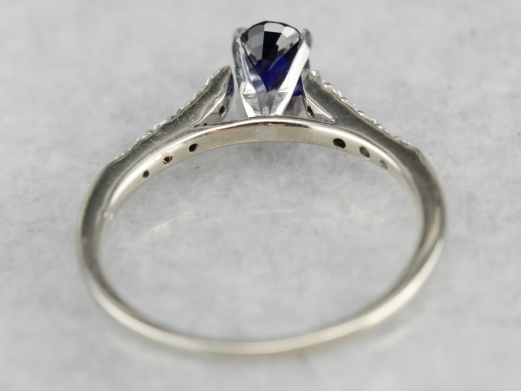 Sapphire Engagement Ring in White Gold
