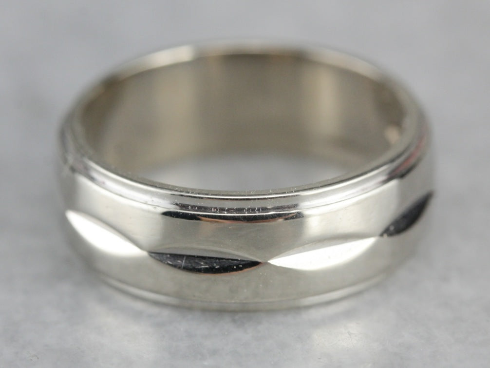White Gold Patterned Wedding Band