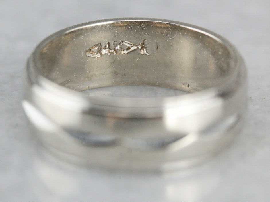 White Gold Patterned Wedding Band