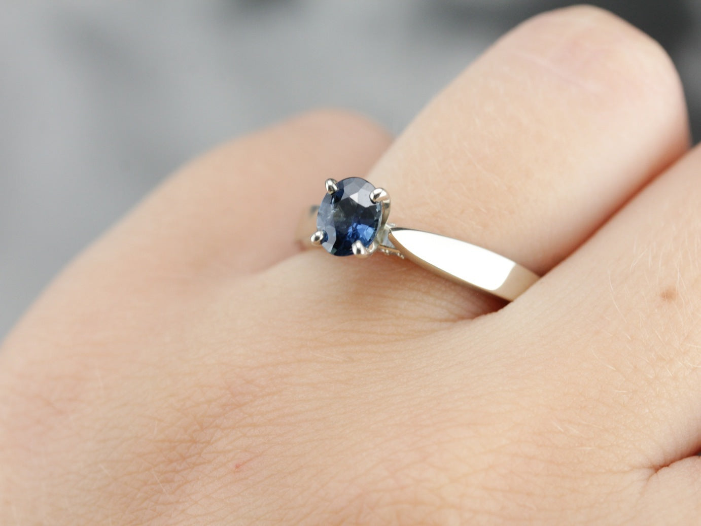 Traditional Square Cushion Blue Sapphire Ring with Offset Halo (0.82cttw)  AAAA Quality
