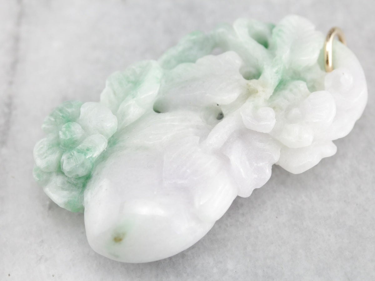 Vintage Peach Blossom Carved Jade Pendant