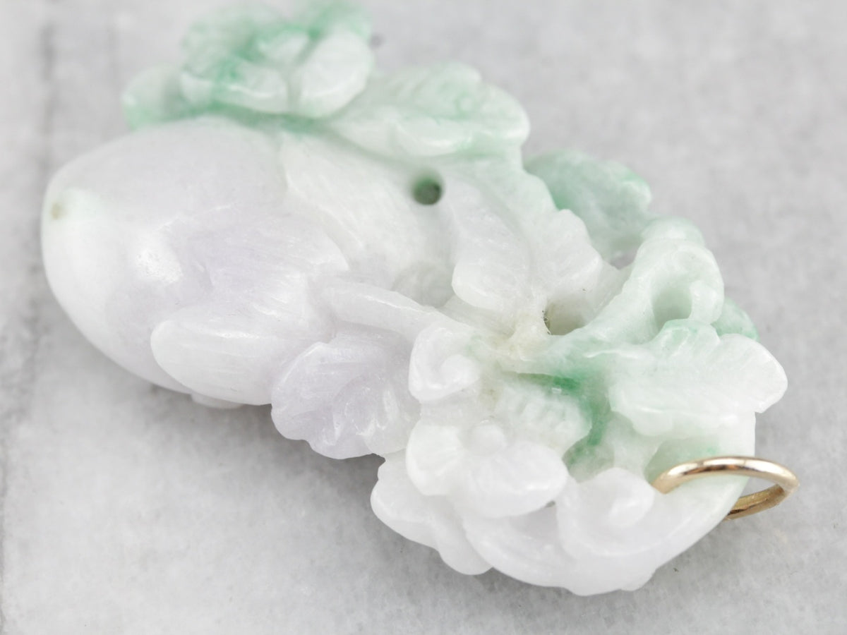 Vintage Peach Blossom Carved Jade Pendant