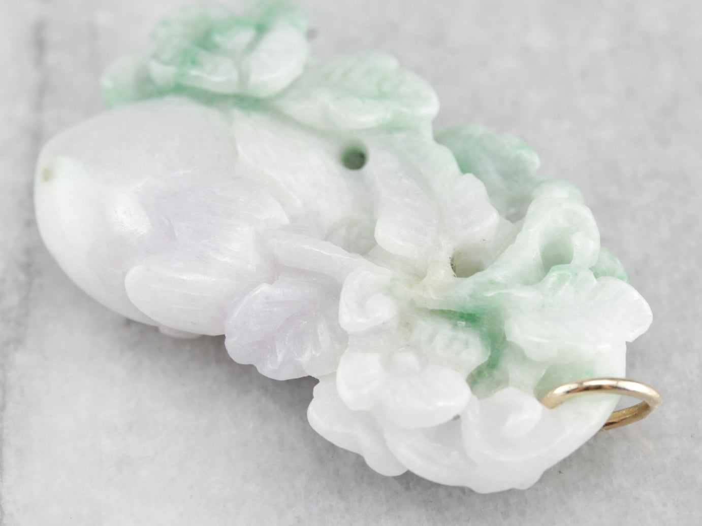 Vintage Peach Blossom Carved Jade Pendant