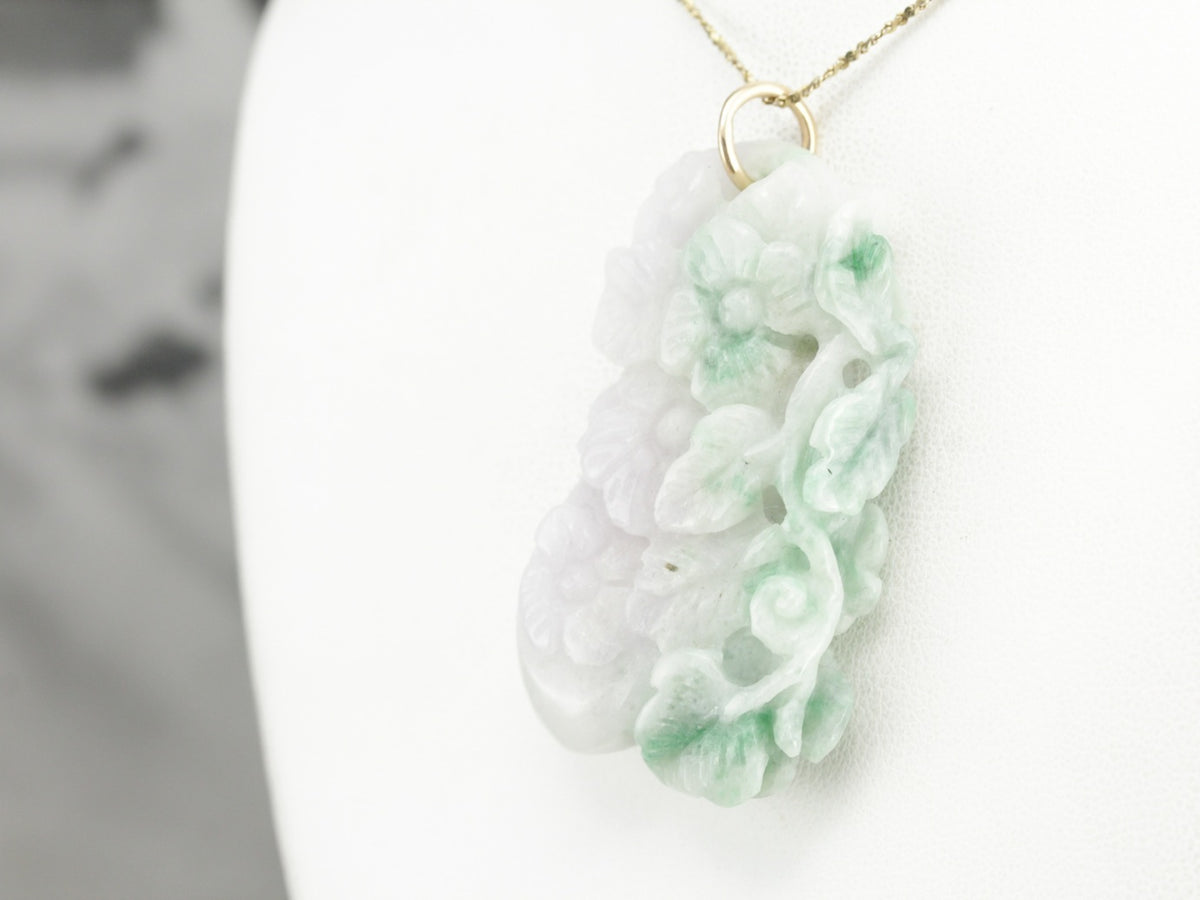 Vintage Peach Blossom Carved Jade Pendant