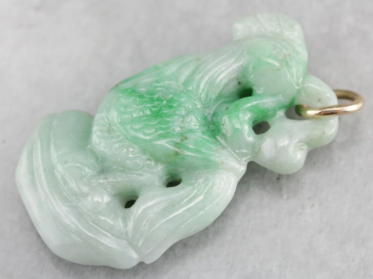 Vintage Carved Jade Rooster Pendant