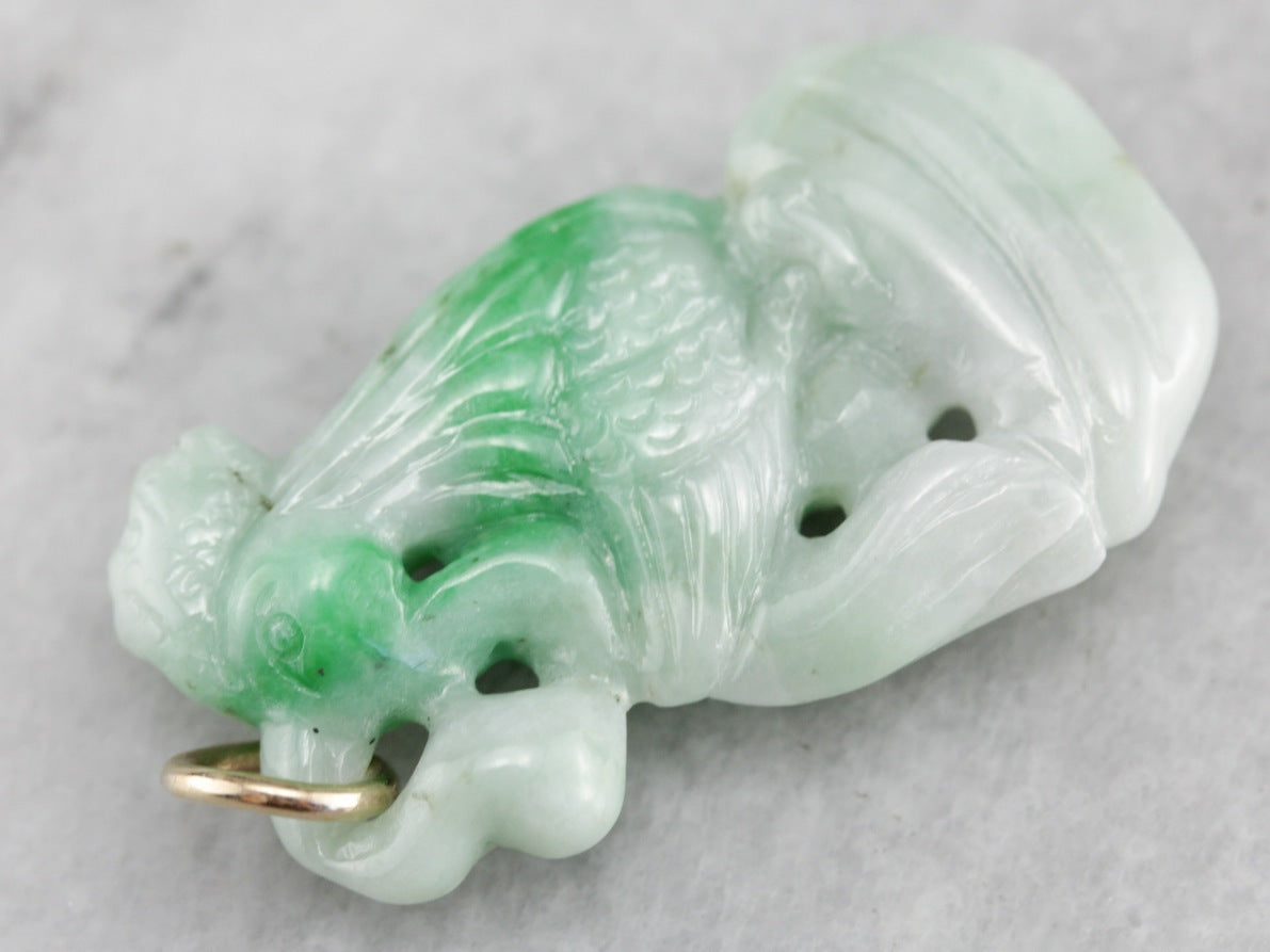 Vintage Carved Jade Rooster Pendant