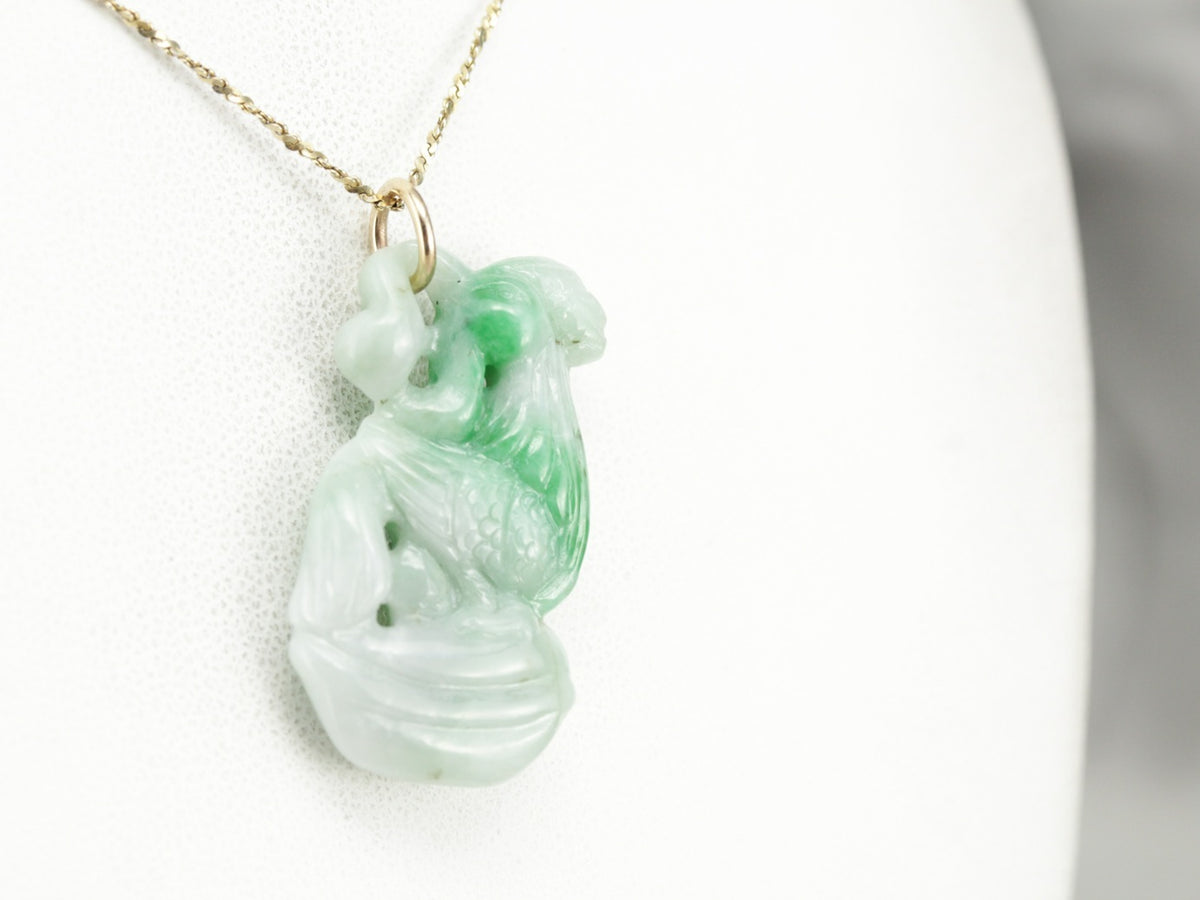 Vintage Carved Jade Rooster Pendant