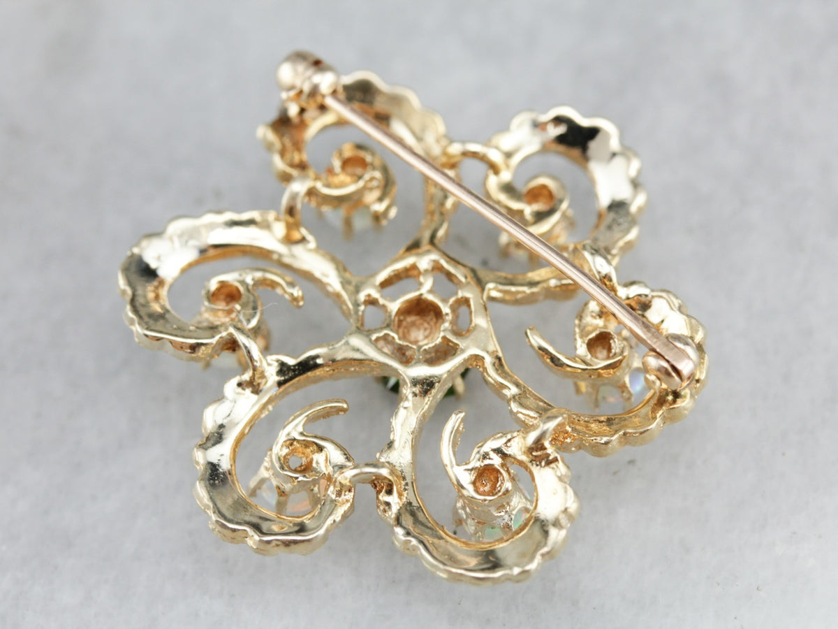 Vintage Demantoid Garnet and Opal Brooch