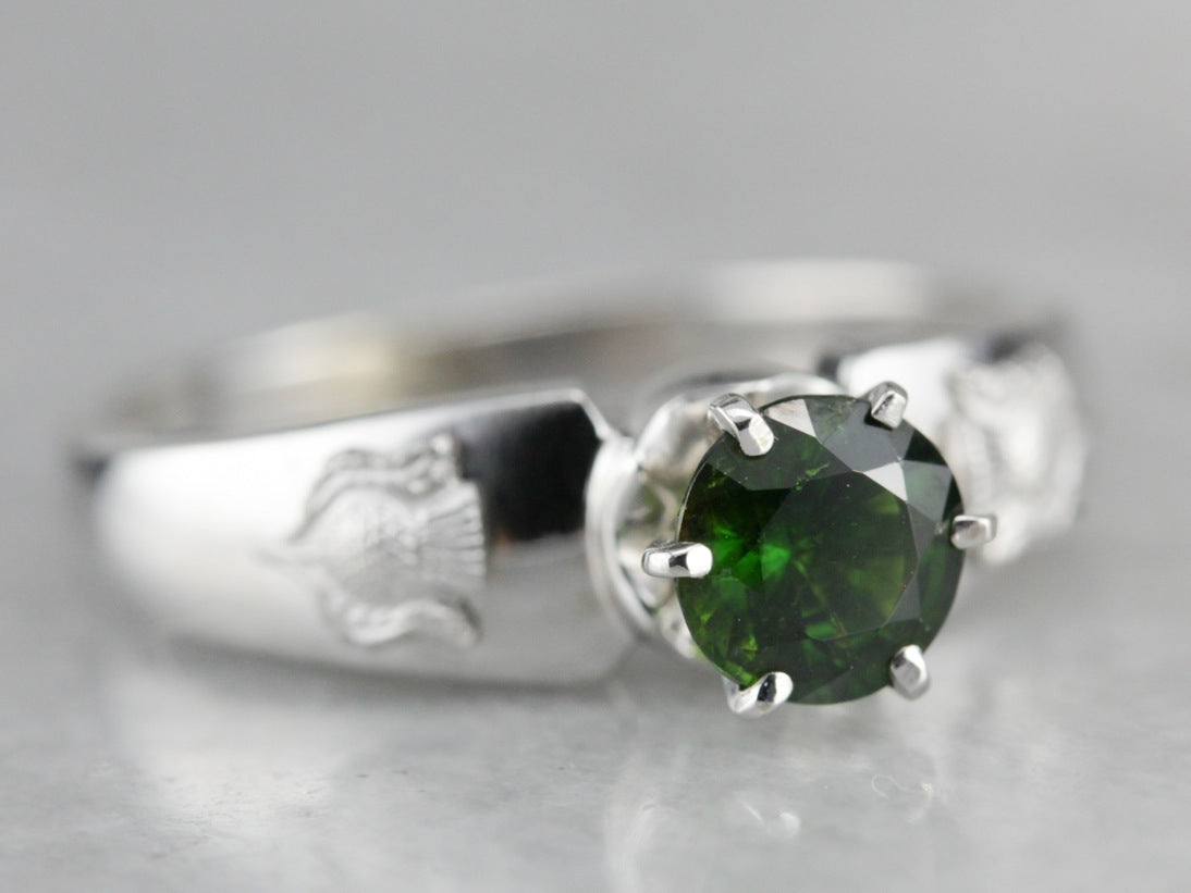 Demantoid Garnet Solitaire Ring