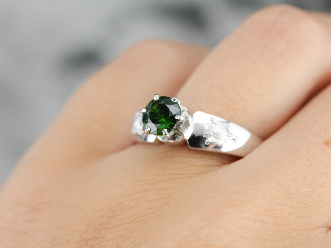Demantoid Garnet Solitaire Ring