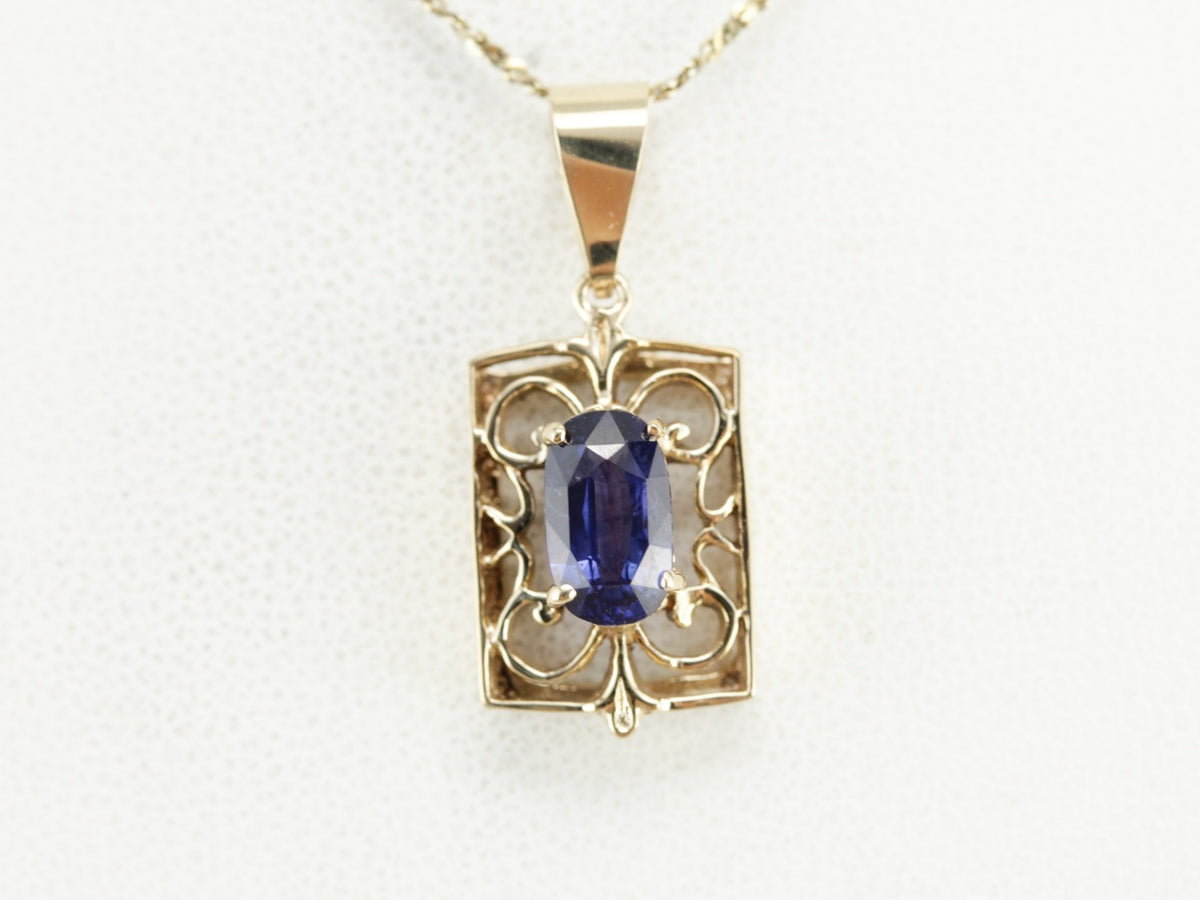 Sapphire Filigree Pendant in Yellow Gold