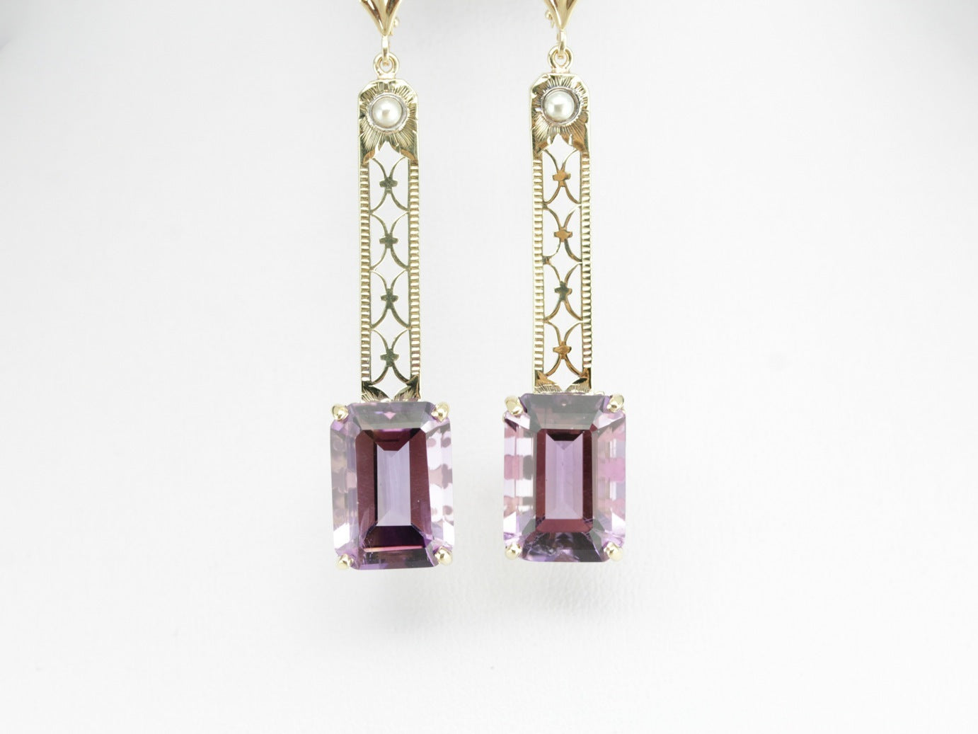 Amethyst and Pearl Filigree Drop Earrings