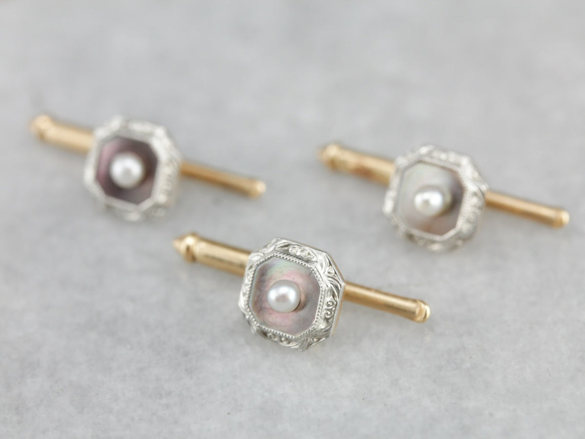 Art Deco Abalone Shell and Pearl Suit Accessory Set