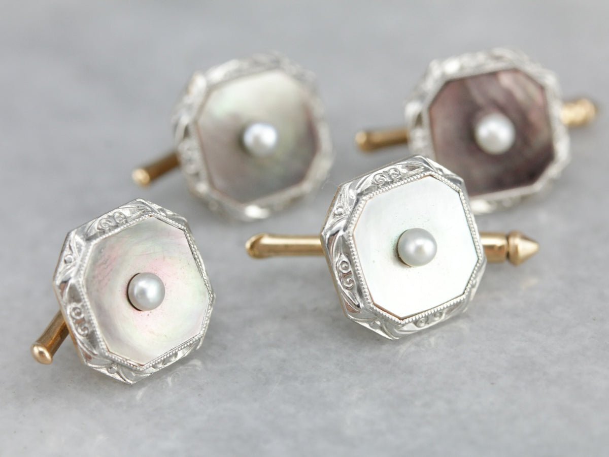 Art Deco Abalone Shell and Pearl Suit Accessory Set